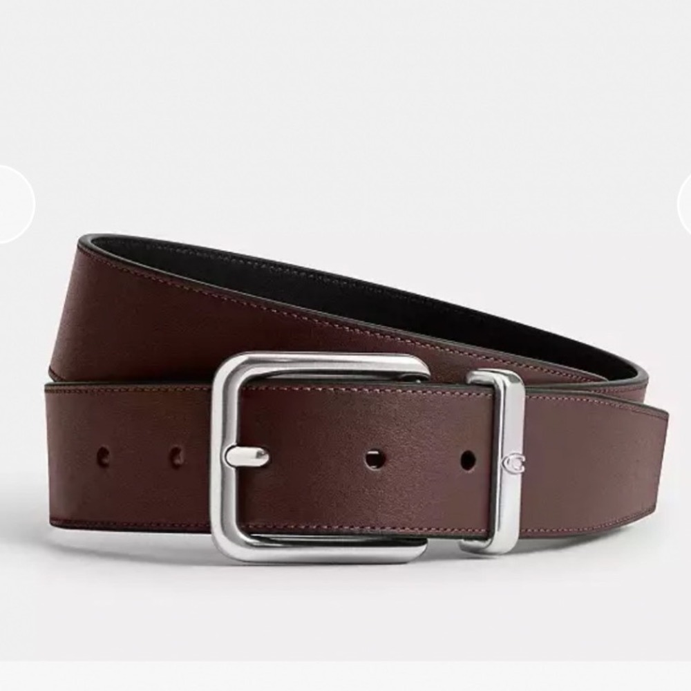 Coach Mens Harness Hasp Belt 35mm Maple Brown Leather Silver Buckle Sz 30 NWT